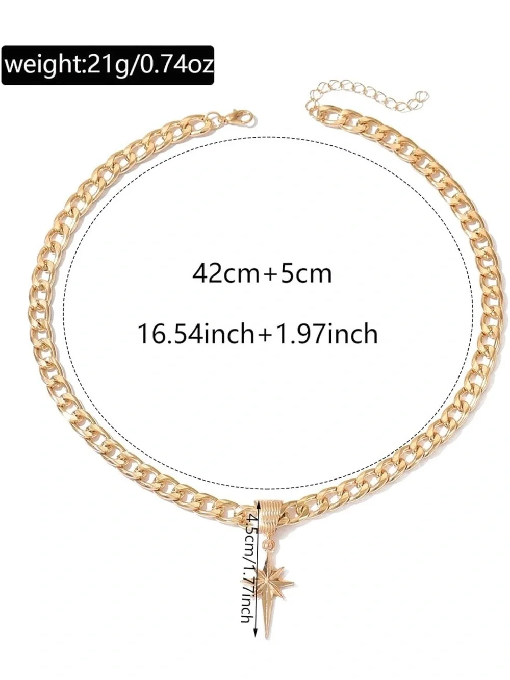 Anthropologie Gold Starburst Compass Pendant Chunky Chain Necklace - Picture 4 of 4